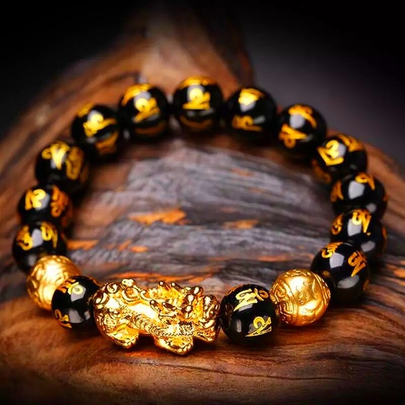 Good Luck Jewelry - Pixiu1 Good Fortune Black & Gold Unisex Bracelet